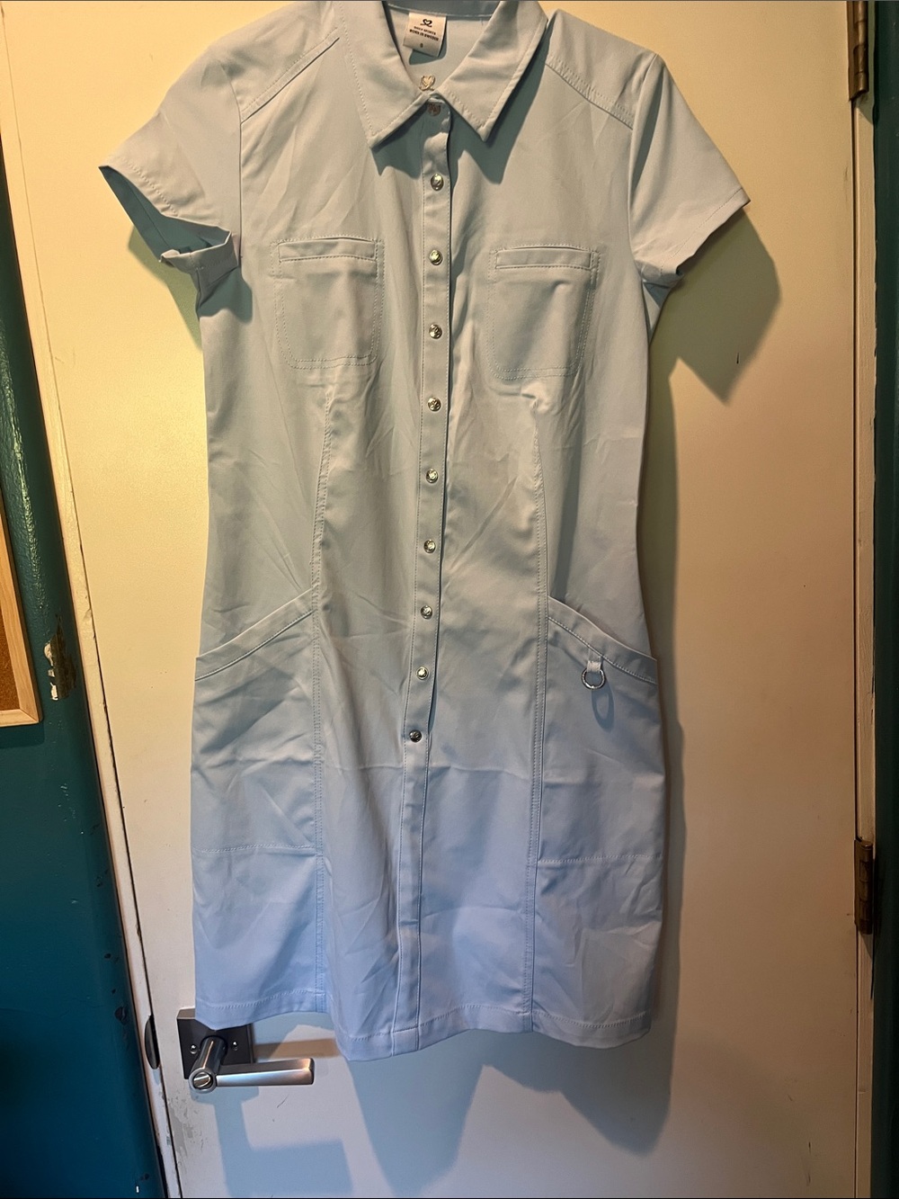 Light Blue Button-Front Collared Women's Dress. Daily sports